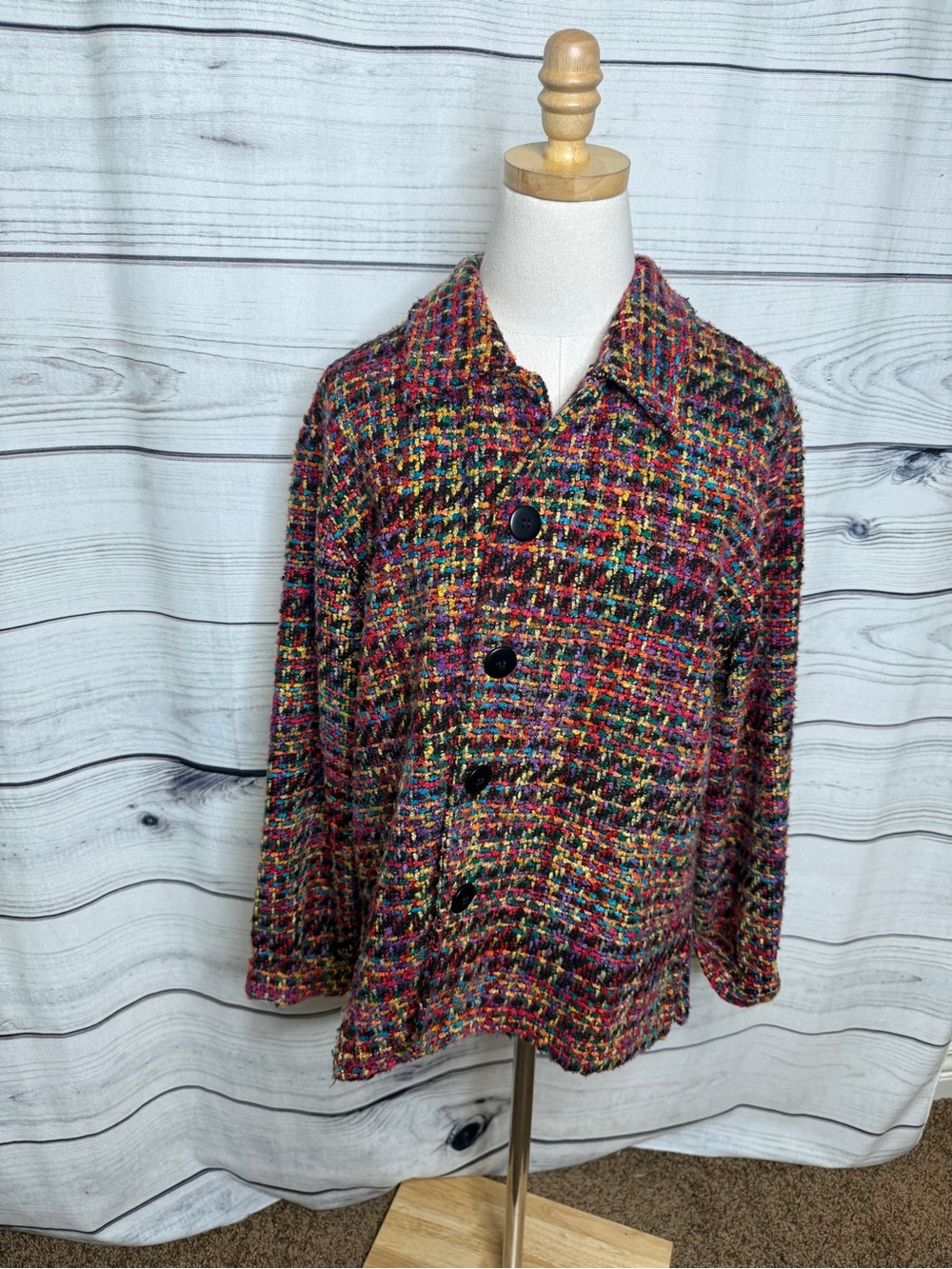 Women's Multicolor Tweed Button-Front Blazer Jacket